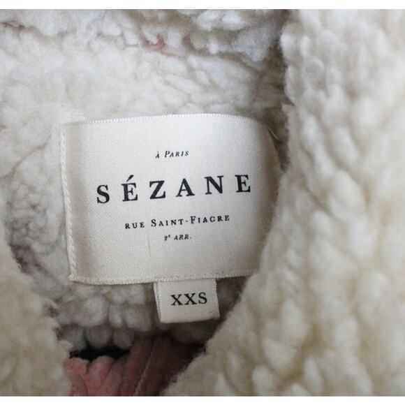Sezane Will Pink Corduroy Shearling Faux Sheepskin Collar Work Jacket Size XXS - Picture 6 of 6